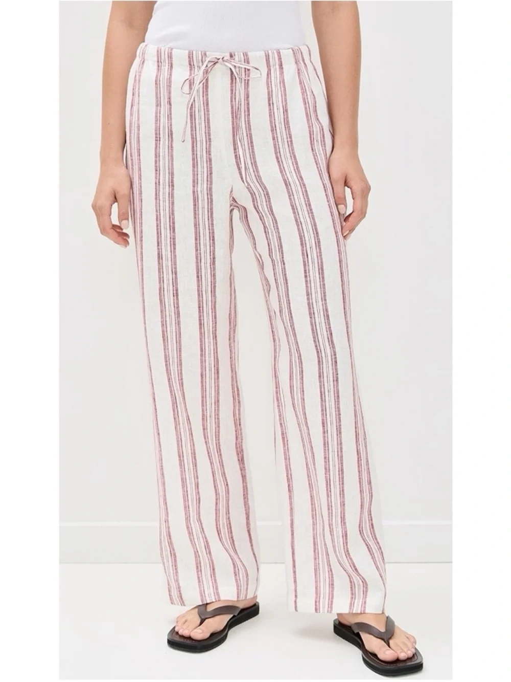 NWT Reformation Olina Linen Pants White Stripe Medium